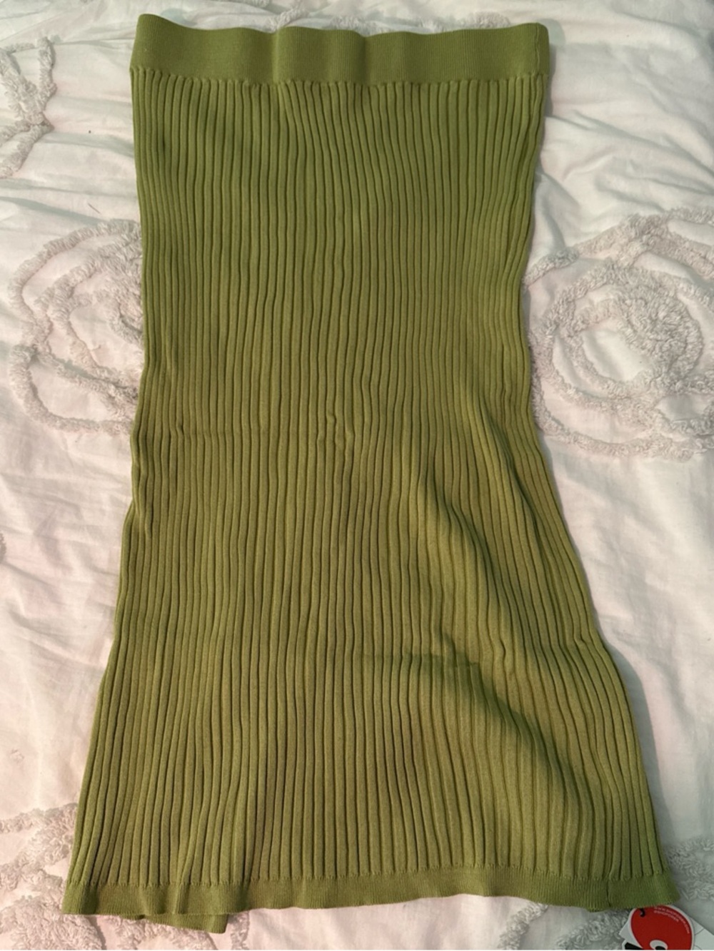 Cider Olive Ribbed Strapless Midi Dress